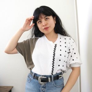 Vintage white bat sleeve polka dot top